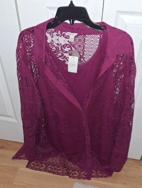 Cato Women's Lace Button-Front Shirt in Plum